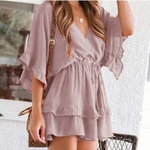 V Neck Shorts Romper Sz Small Dusty Rose